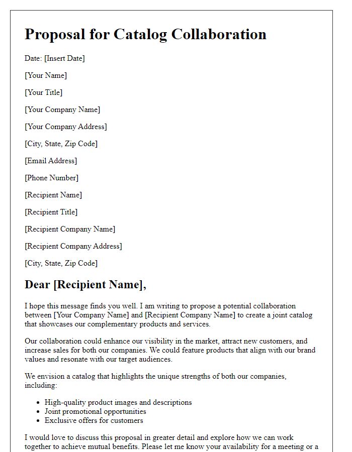 Letter template of proposal for catalog collaboration.