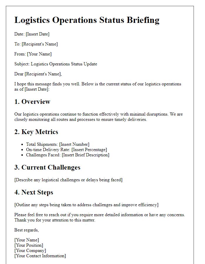 Letter template of logistics operations status briefing.