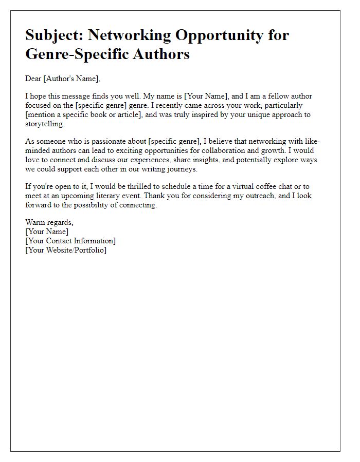 Letter template of networking for genre-specific authors