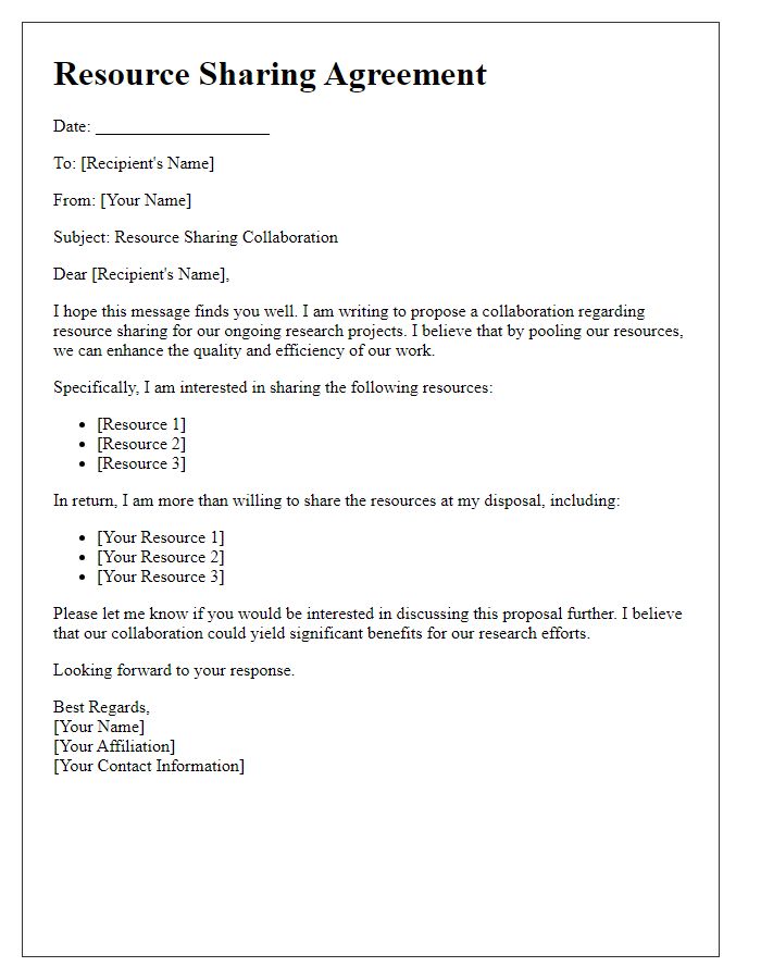 Letter template of resource sharing among authors