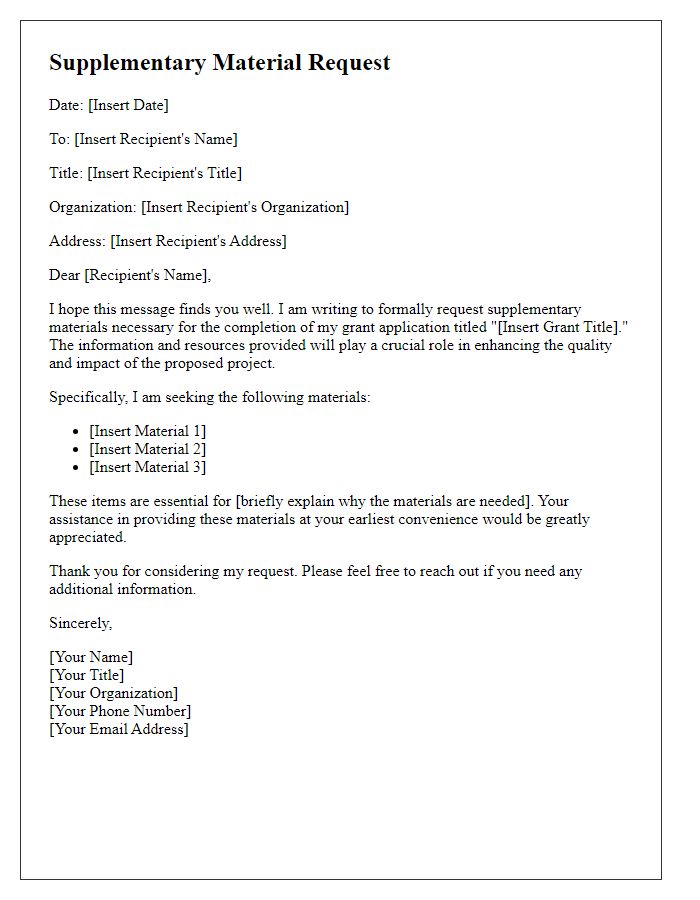 Letter template of supplementary material request for grant application