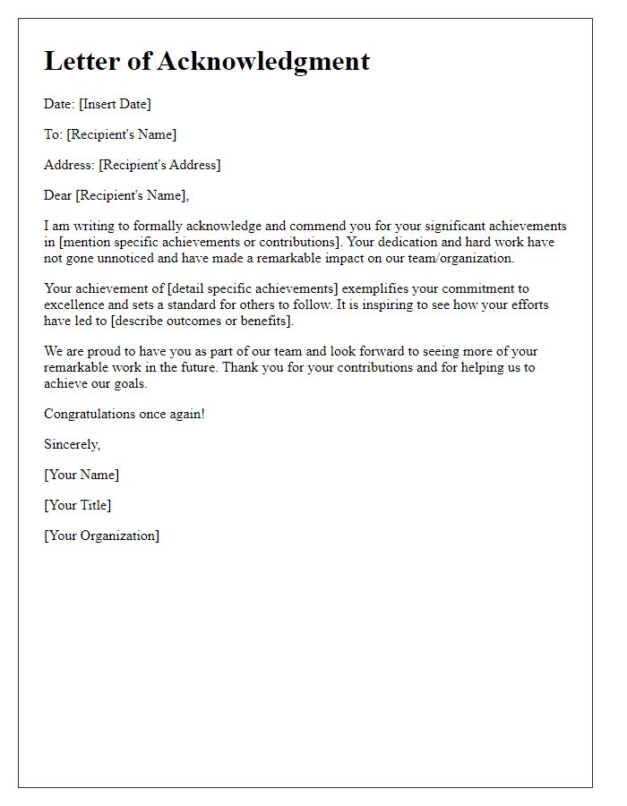 Letter template of acknowledgment for significant achievements