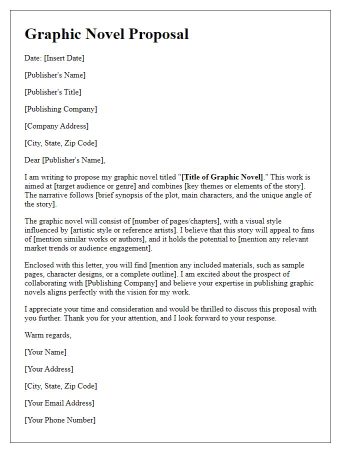 Letter template of a graphic novel proposal to publishers