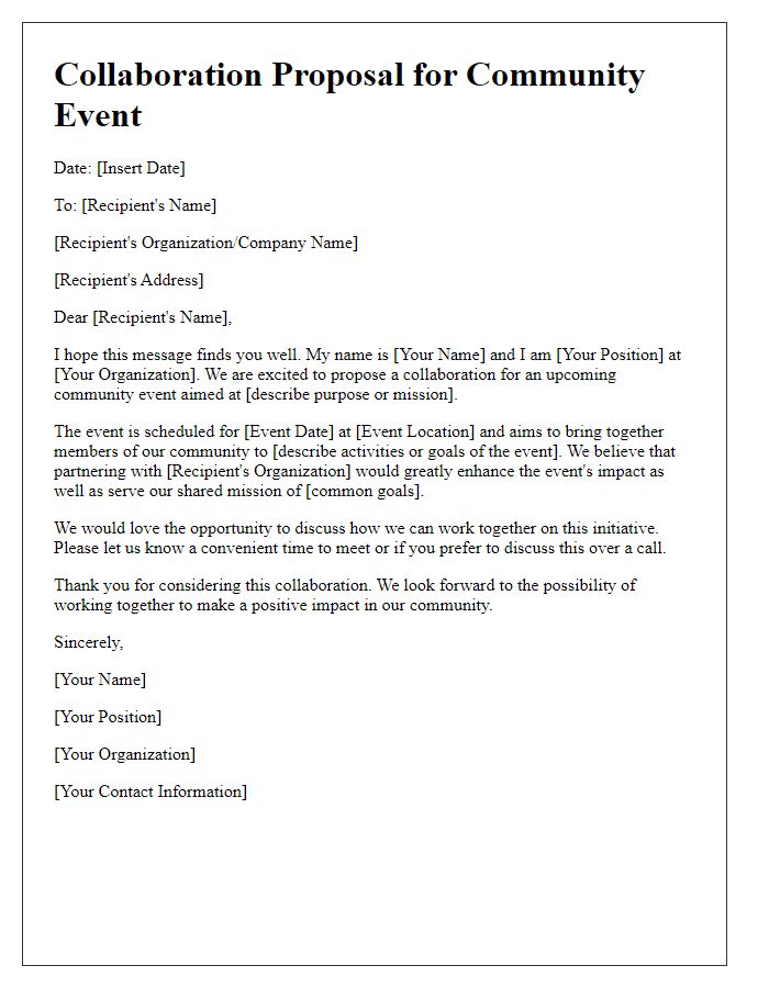 Letter template of community event collaboration proposal