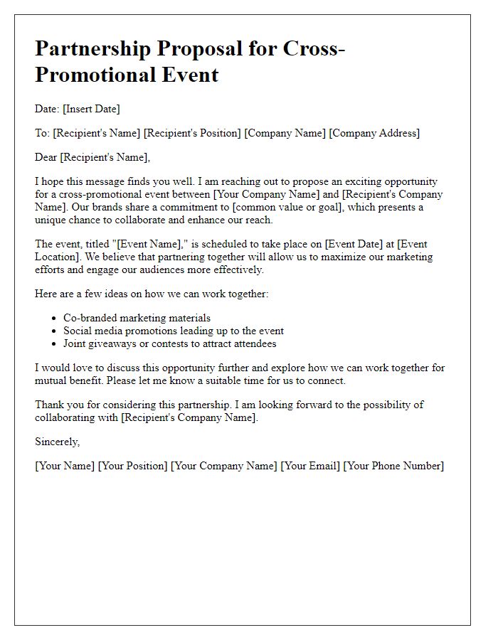 Letter template of cross-promotional event partnership suggestion