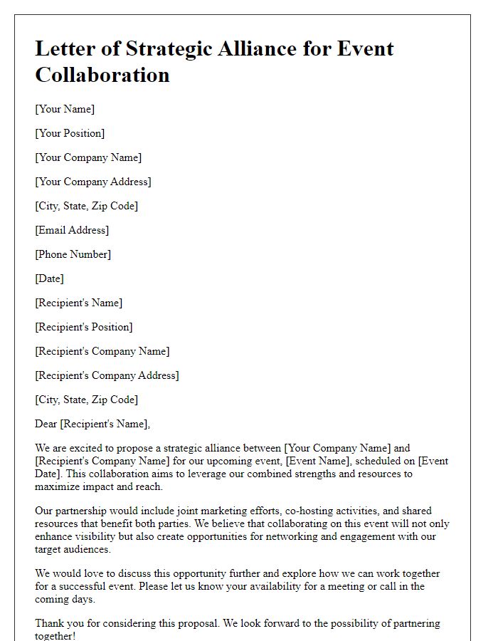 Letter template of strategic alliance for event collaboration