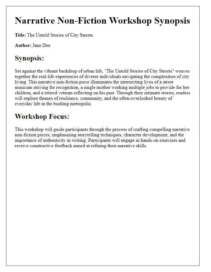 Letter template of narrative non-fiction synopsis for workshops