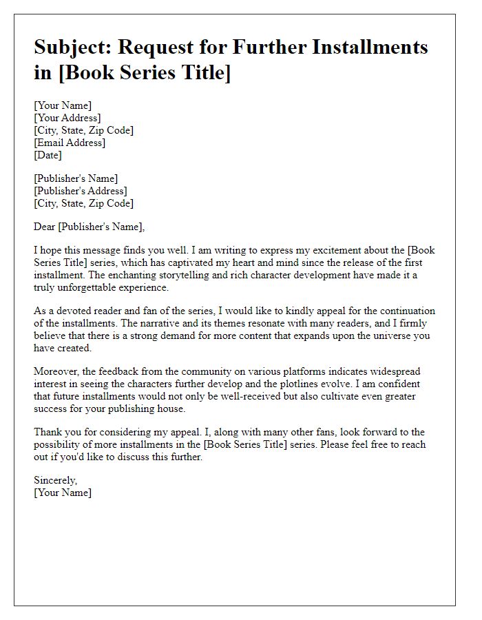 Letter template of appeal for further installments in a book series