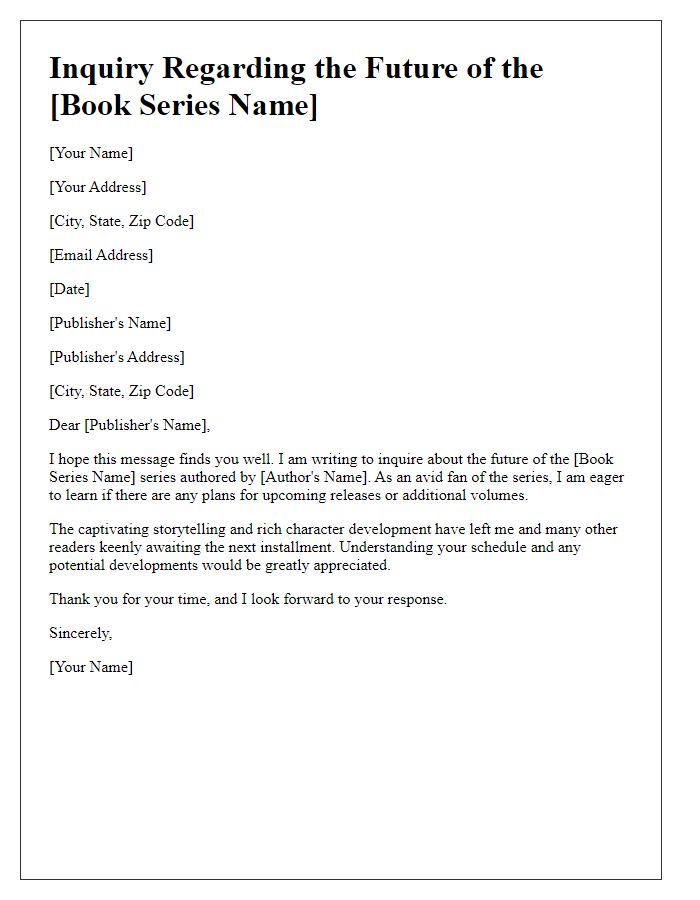 Letter template of inquiry regarding the future of a book series