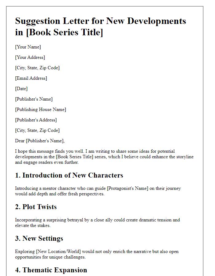 Letter template of suggestion for new developments in a book series