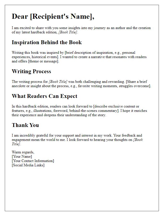 Letter template of hardback edition author insights share