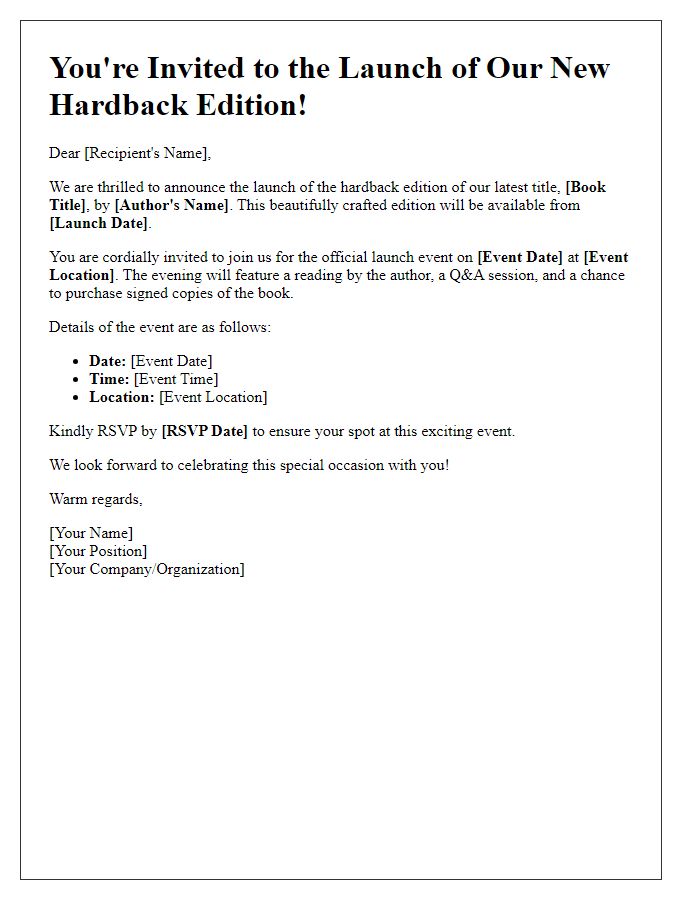 Letter template of hardback edition launch announcement