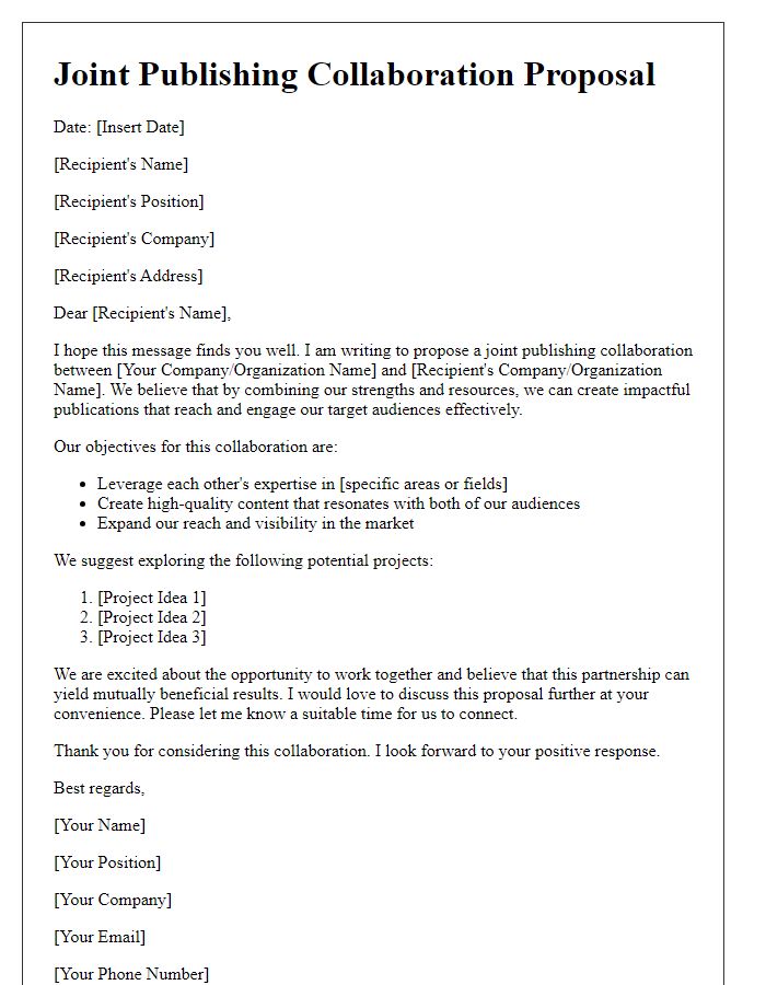 Letter template of joint publishing collaboration proposal