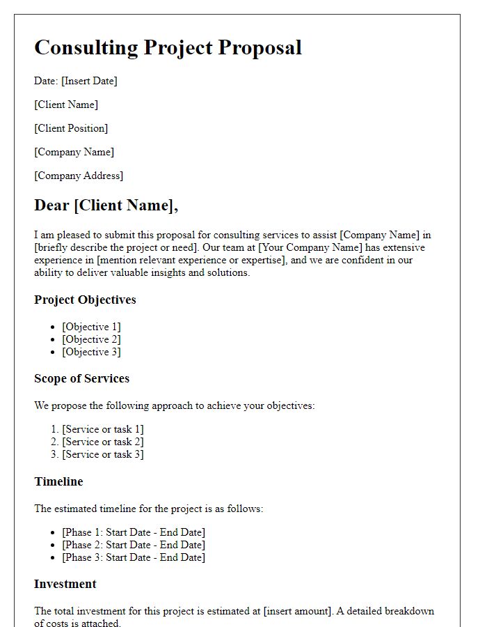 Letter template of consulting project proposal for corporate clients