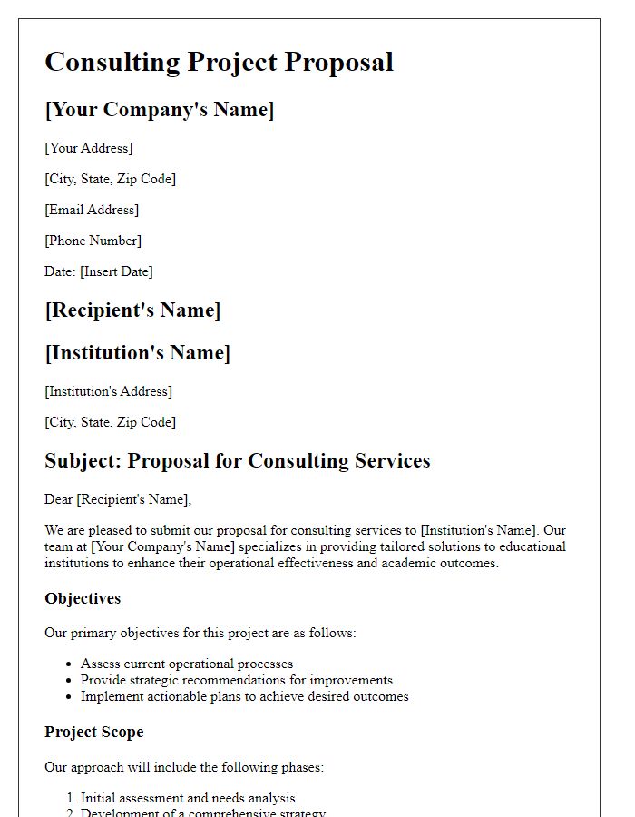 Letter template of consulting project proposal for educational institutions