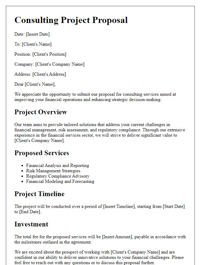 Letter template of consulting project proposal for financial services