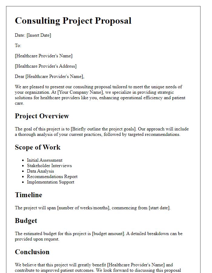 Letter template of consulting project proposal for healthcare providers