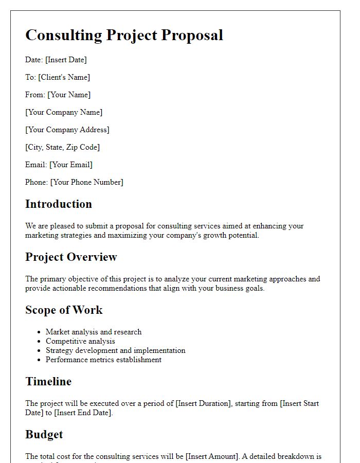 Letter template of consulting project proposal for marketing agencies