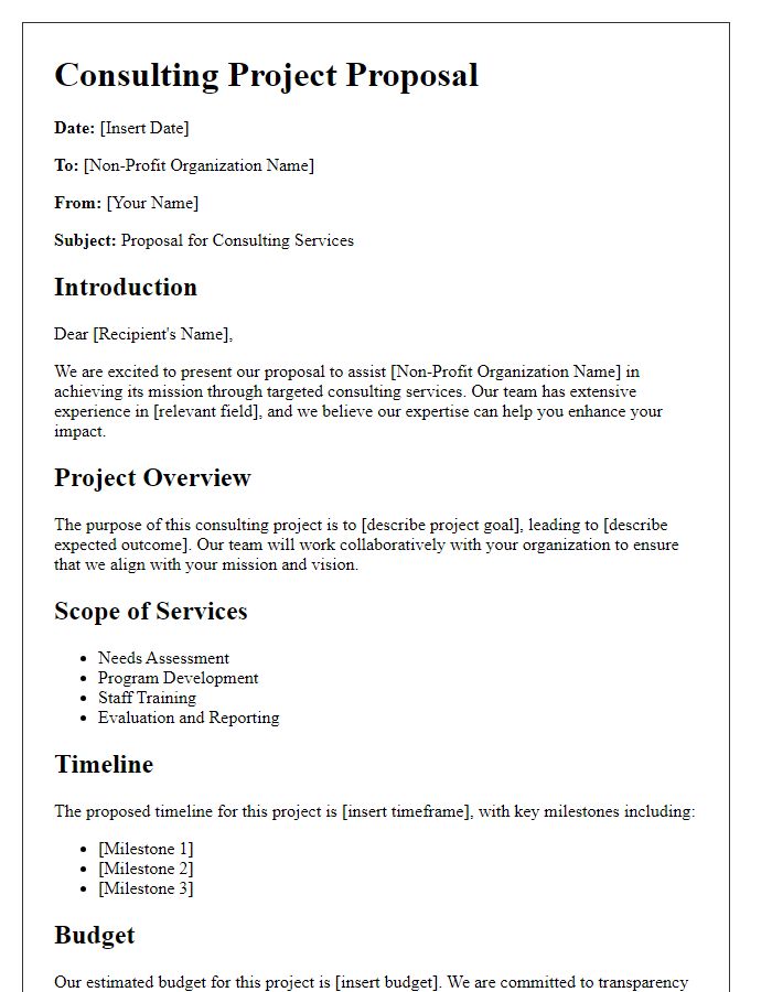 Letter template of consulting project proposal for non-profit organizations