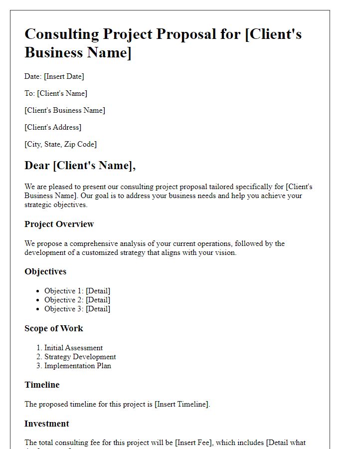 Letter template of consulting project proposal for small businesses