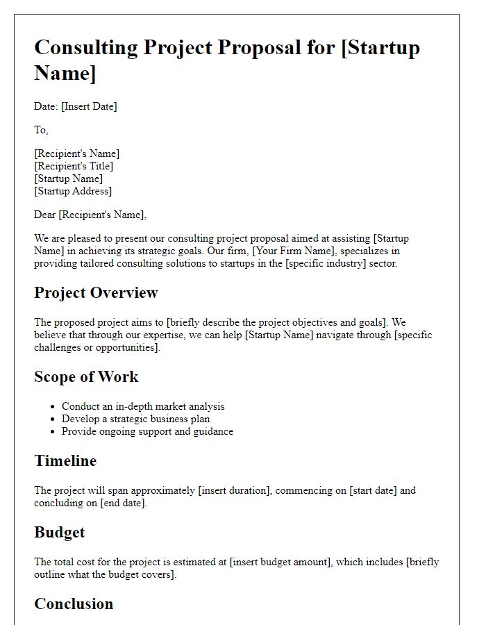 Letter template of consulting project proposal for startups