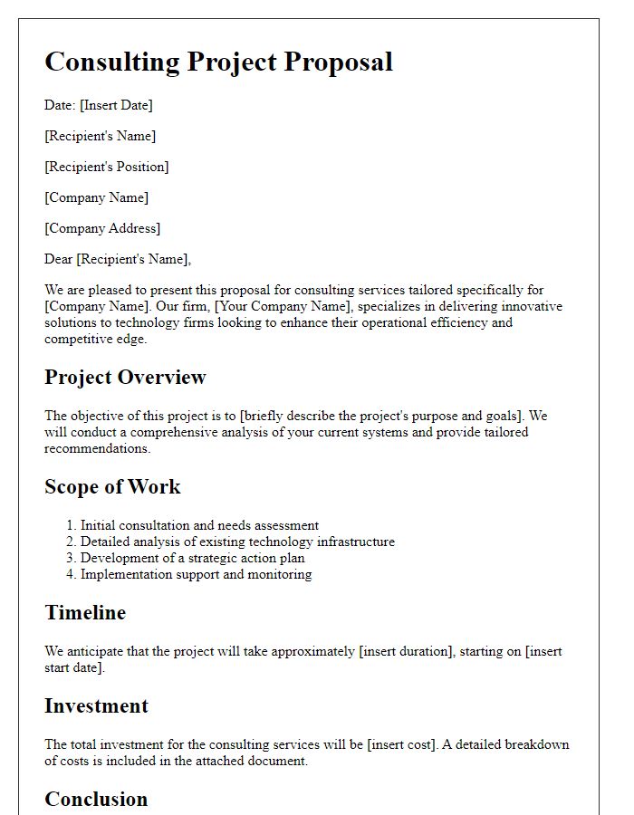 Letter template of consulting project proposal for technology firms