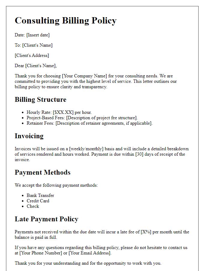 Letter template of consulting billing policy