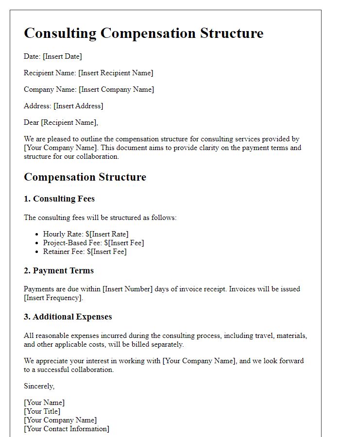 Letter template of consulting compensation structure