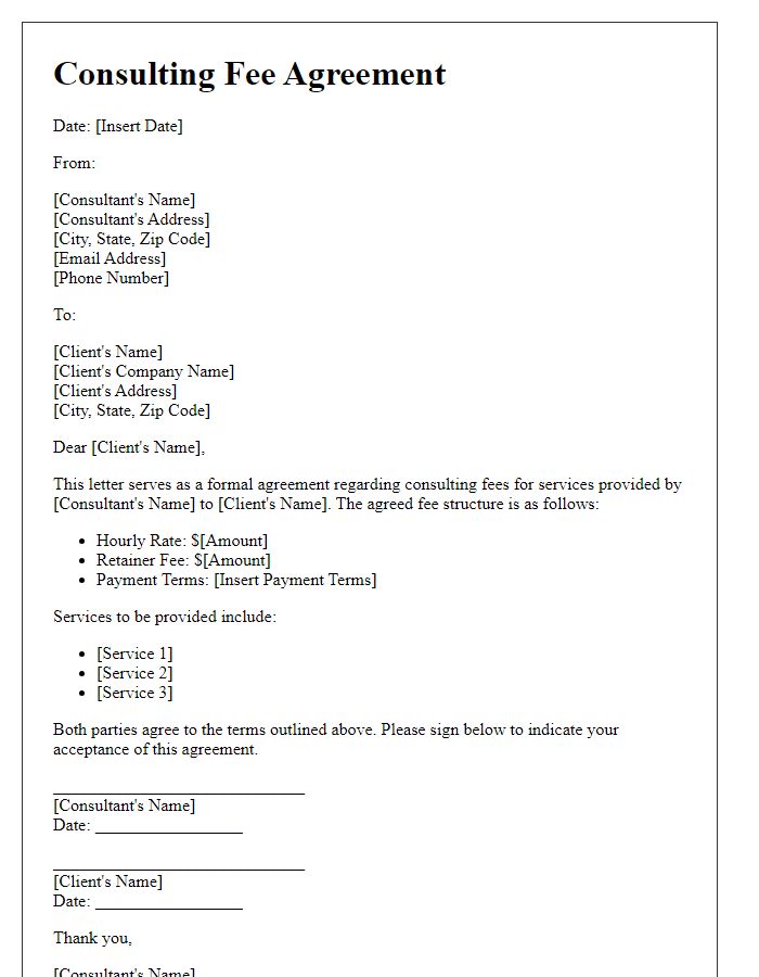 Letter template of consulting fee agreement