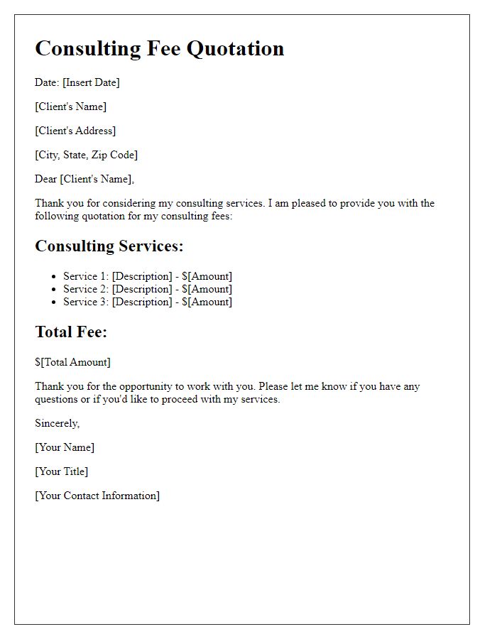 Letter template of consulting fee quotation