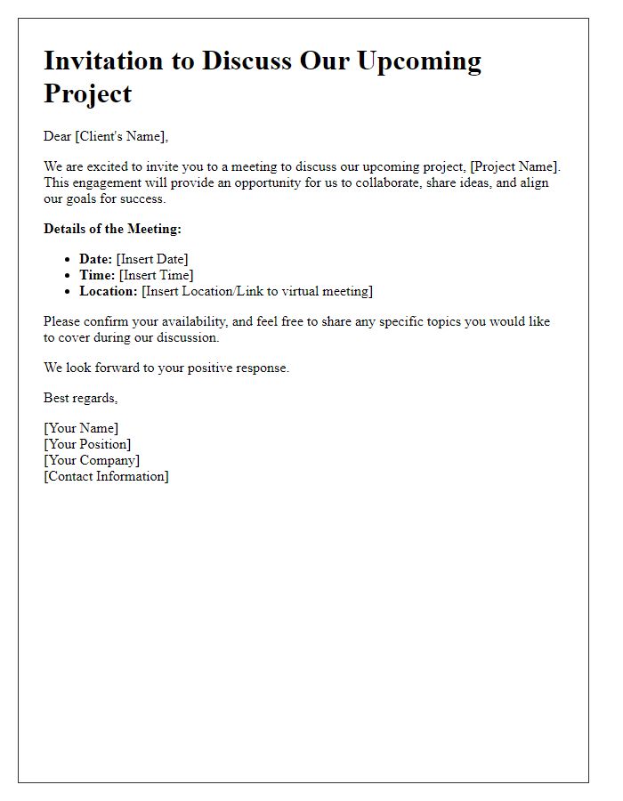 Letter template of client engagement invitation for project discussions