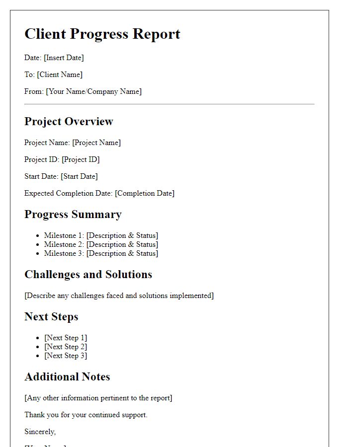 Letter template of client progress report for ongoing projects