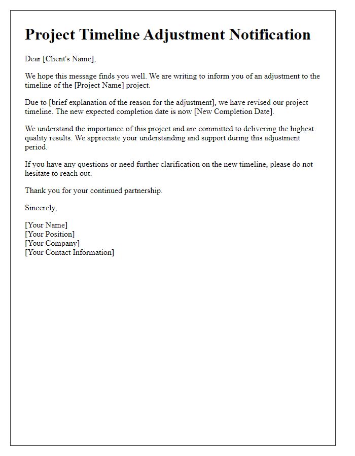 Letter template of project timeline adjustment for client awareness