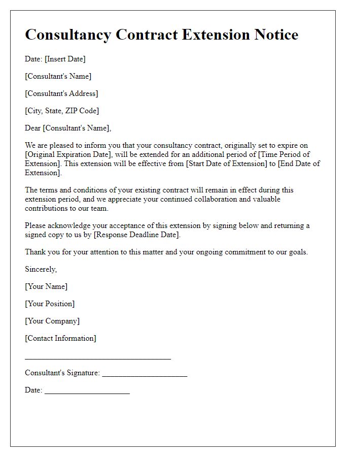 Letter template of consultancy contract extension notice