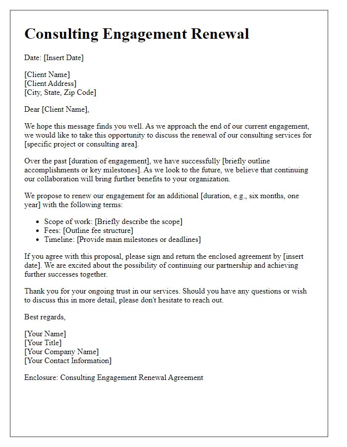 Letter template of consulting engagement renewal