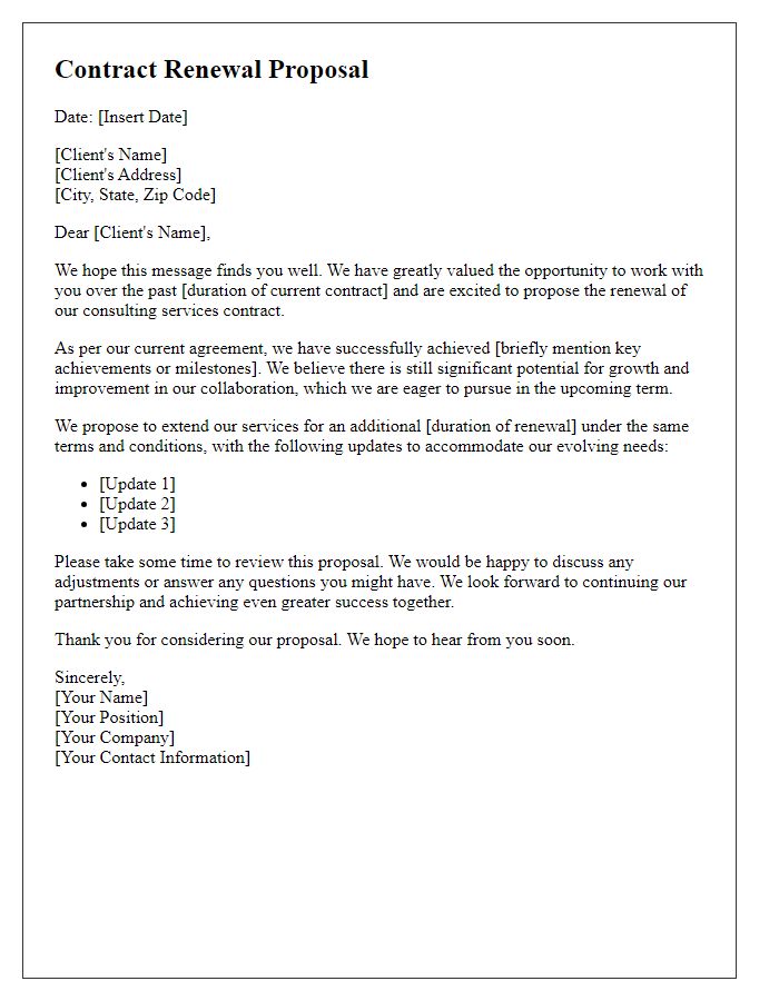 Letter template of contract renewal proposal for consulting services