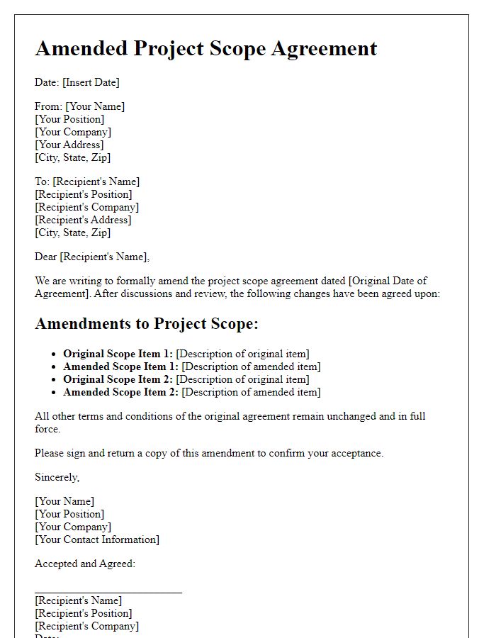 Letter template of amended project scope agreement