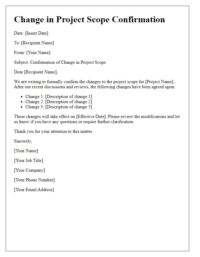 Letter template of change in project scope confirmation