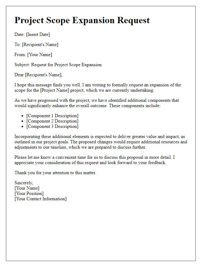 Letter template of project scope expansion request