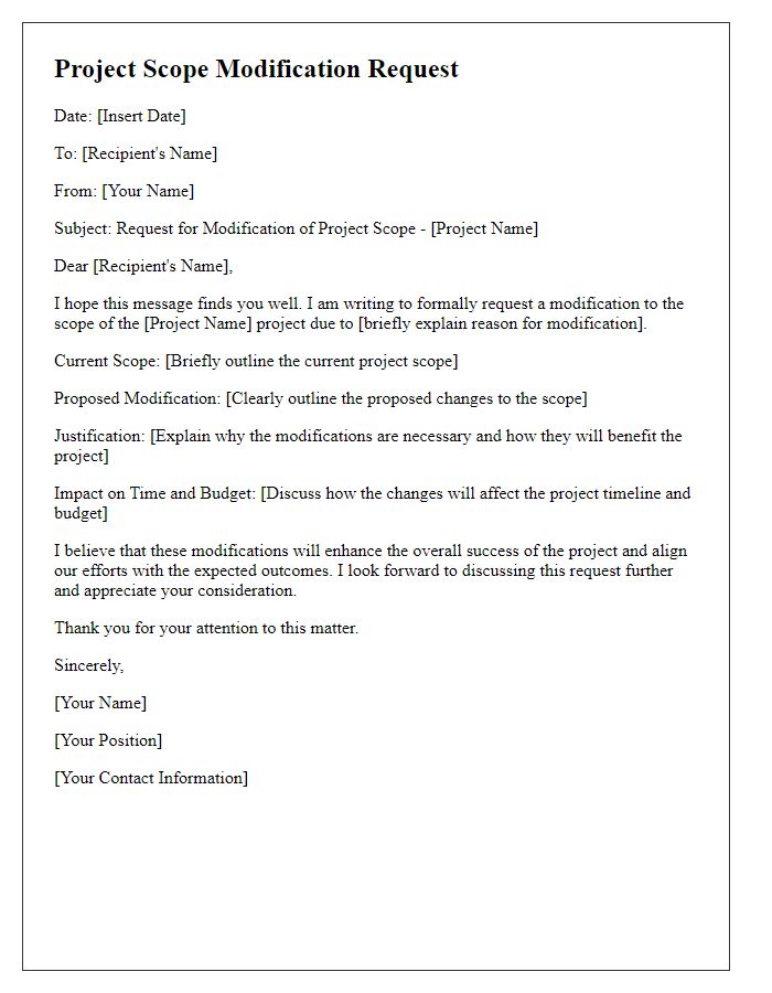 Letter template of project scope modification request