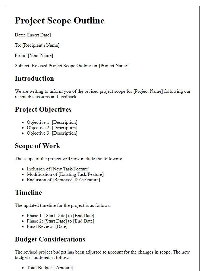 Letter template of revised project scope outline