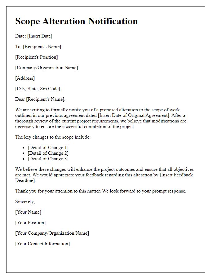 Letter template of scope alteration notification