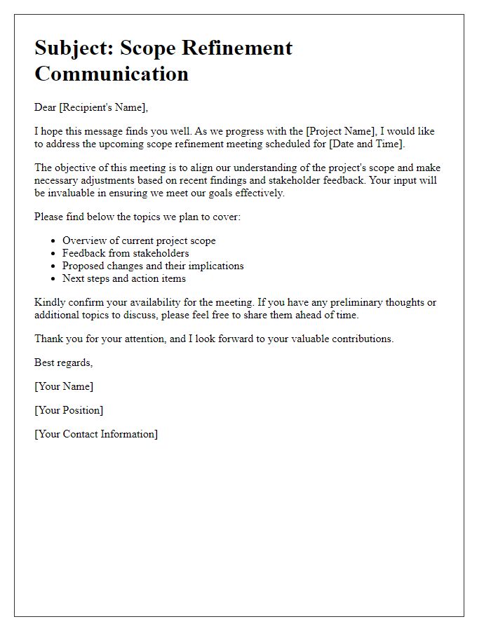 Letter template of scope refinement communication