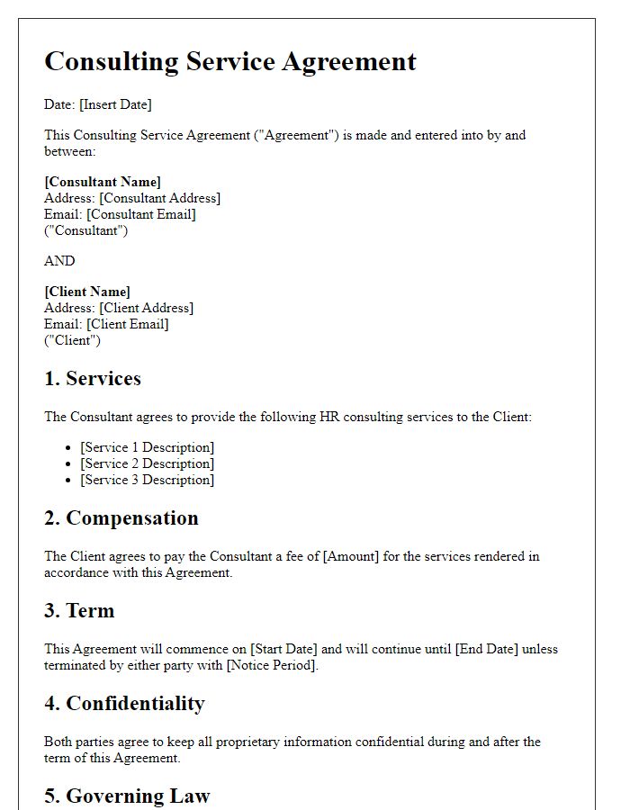 Letter template of consulting service agreement for HR consulting.