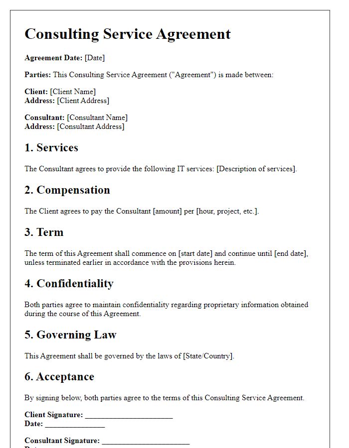 Letter template of consulting service agreement for IT services.