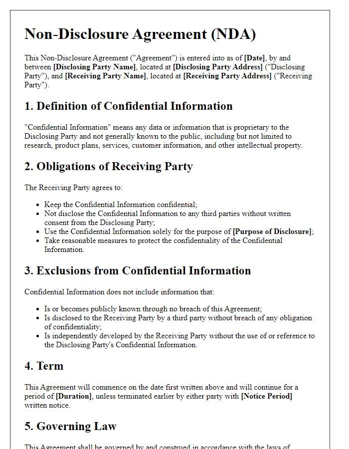 Letter template of Non-Disclosure Agreement for Research and Development