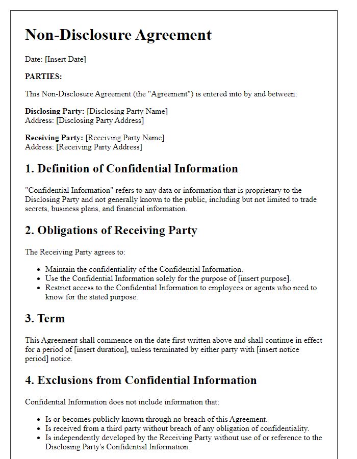 Letter template of Non-Disclosure Agreement for Trade Secrets Protection