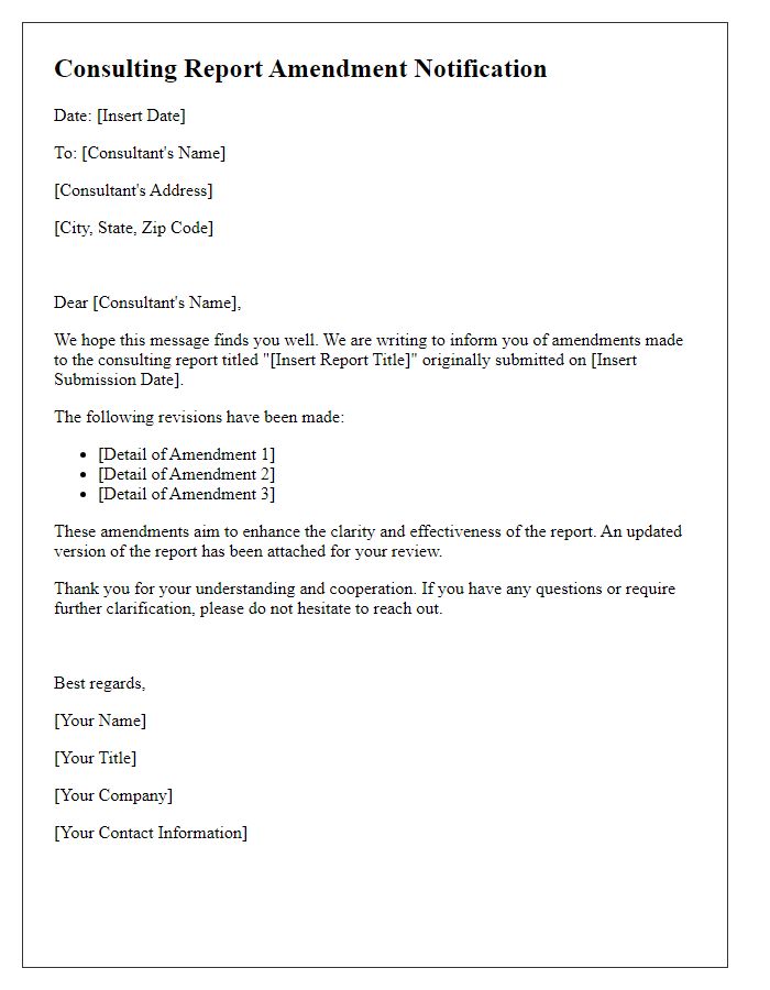 Letter template of consulting report amendment notification