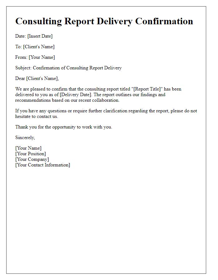 Letter template of consulting report delivery confirmation