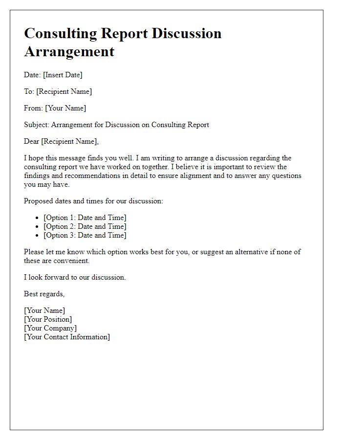 Letter template of consulting report discussion arrangement